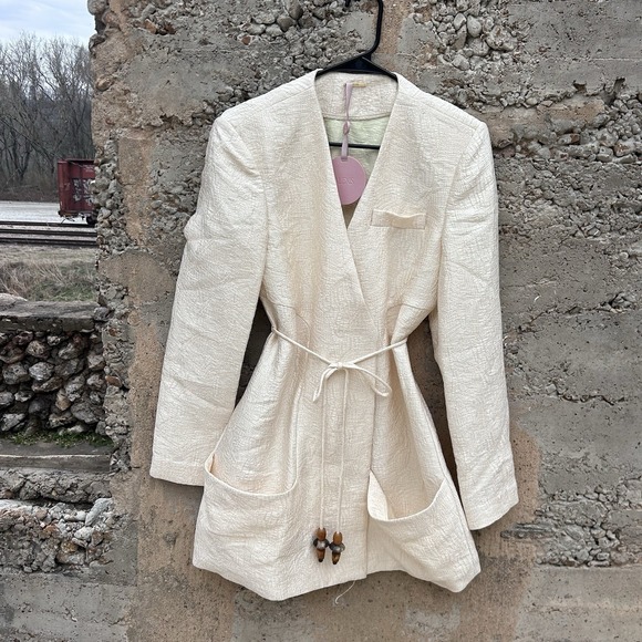 ALEXIS $585 Ivory Brocade Marsci Jacket Dress NWT Resort Summer Zip Up Sz L - Picture 2 of 11